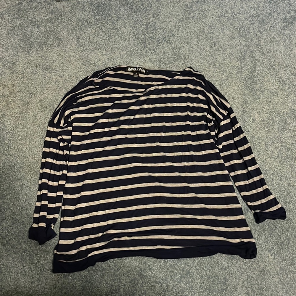 Navy blue and grey striped shirt